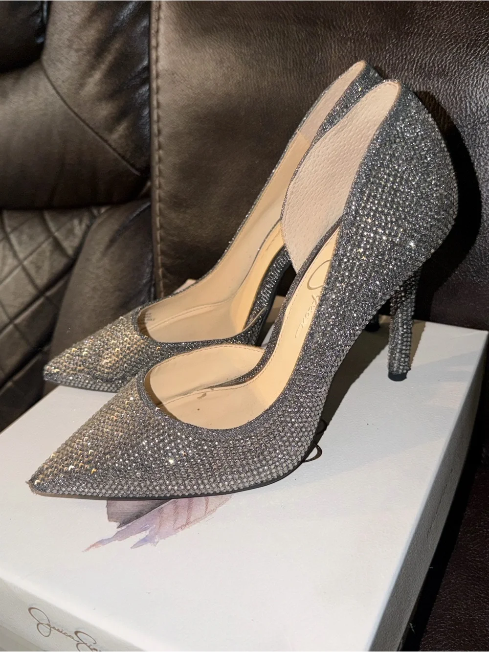 Jessica Simpson Silver Glitter Pointed-Toe Stiletto Pumps